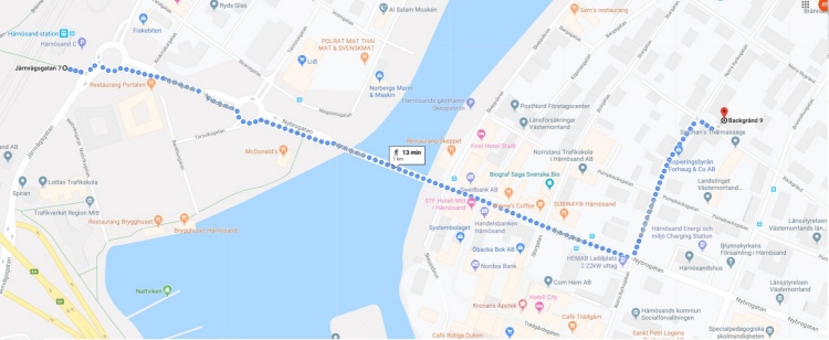 kartbild som visar promenadväg