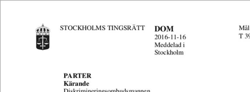 Sidhuvudet från en dom med logotypen i speciellt svart utförande