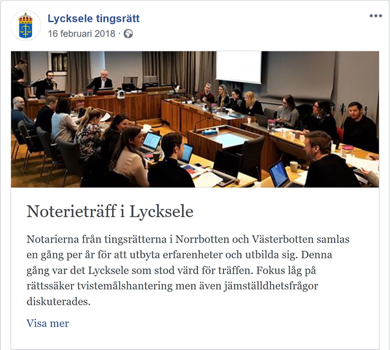 Lycksele tingsrätt exempel facebook