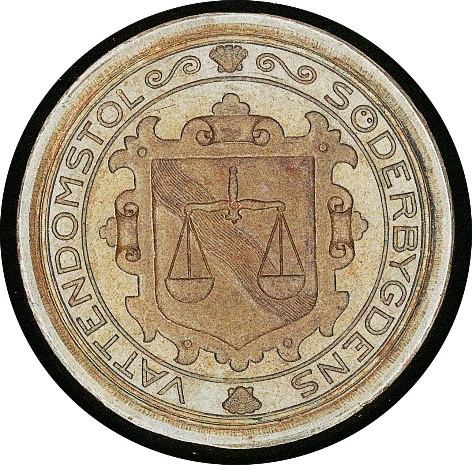 Målat tryck av vattendomstols emblem