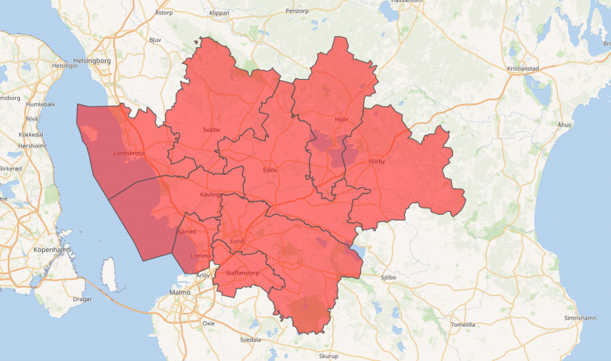 Karta över Lunds tingsrätts domsaga